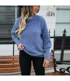 Long Sleeve Casual Pullover Furry Solid Color Knit Sweater Wholesale Women'S Top -Women Clothing Sales Store 009758d1d91c42918f50b03501143a82 4