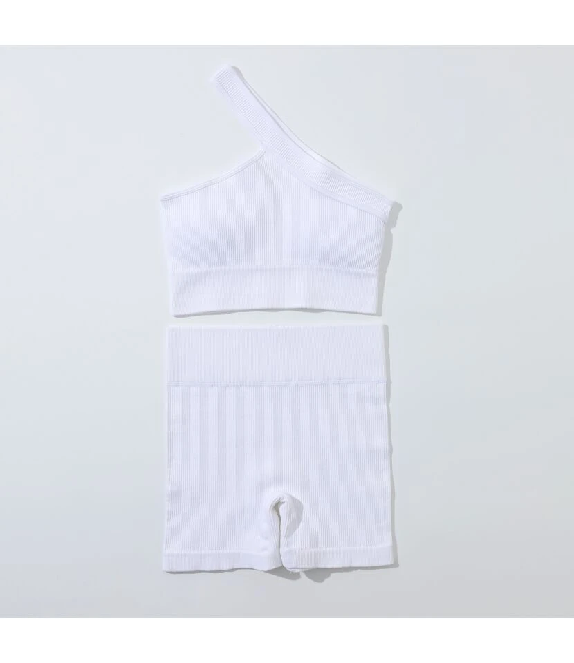 Fashion Womens 2pcs Yoga Seamless Athletic Suits Slanted Shoulder Sport Bra & Shorts Activewear Wholesale Workout Clothes SON534196 4 Fashion Womens 2pcs Yoga Seamless Athletic Suits Slanted Shoulder Sport Bra & Shorts Activewear Wholesale Workout Clothes SON534196 - Image 4