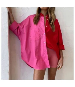 Colorblock Print Long Sleeve Womens Shirt Wholesale Blouse STN533422