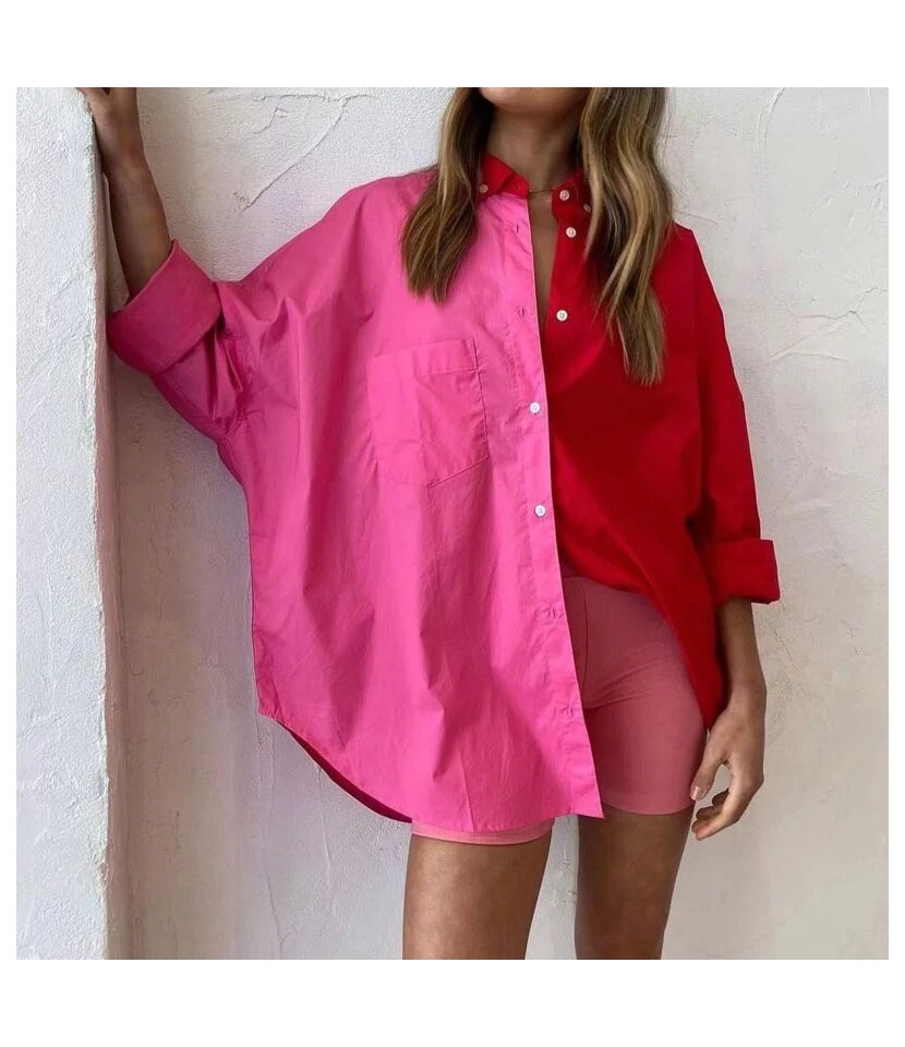 Colorblock Print Long Sleeve Womens Shirt Wholesale Blouse STN533422 1 Colorblock Print Long Sleeve Womens Shirt Wholesale Blouse STN533422