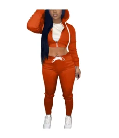 Plain Crop Hoodie And Pants Women Outfits SO110071