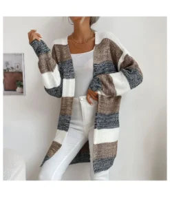 Wholesale Women Cardigan Buttonless Color-Block Knit SOU190619