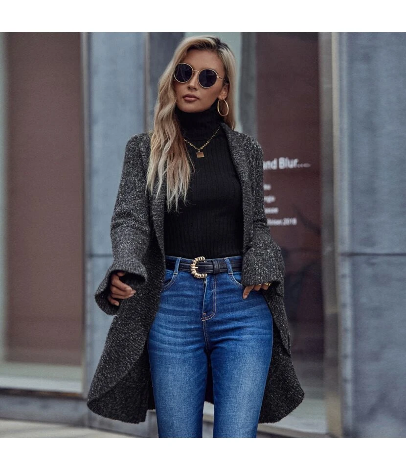 Ruffled Lapel Long Sleeve Loose Wholesale Cardigans Sweater SOU164286 4 Ruffled Lapel Long Sleeve Loose Wholesale Cardigans Sweater SOU164286 - Image 4