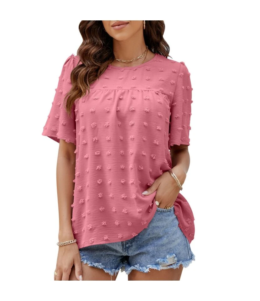 Chiffon Jacquard Pompom Round Neck Loose Top Wholesale Women'S Top N4623051300039 2 Chiffon Jacquard Pompom Round Neck Loose Top Wholesale Women'S Top N4623051300039 - Image 2