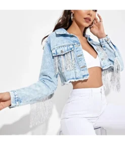 Women Clothing Vendors Fashion Fringed Lapel Collar Long Sleeves Denim SW180669