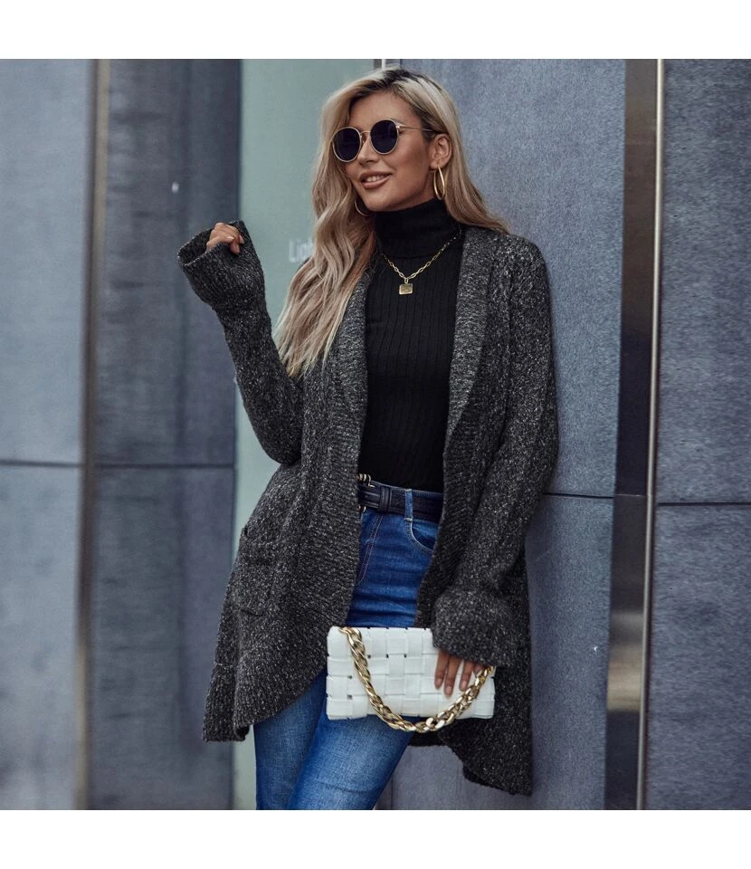 Ruffled Lapel Long Sleeve Loose Wholesale Cardigans Sweater SOU164286 5 Ruffled Lapel Long Sleeve Loose Wholesale Cardigans Sweater SOU164286 - Image 5