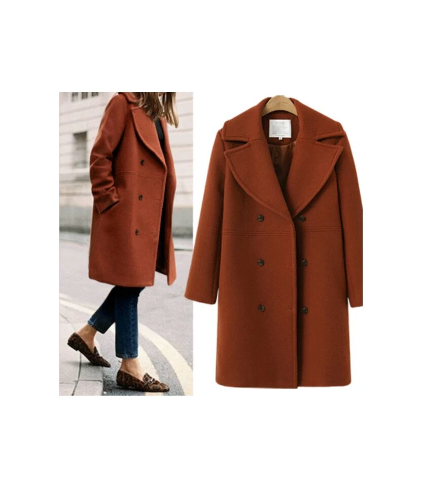 Elegant Lapel Thicken Coats Double-Breasted Long Sleeve Solid Color Loose Women Wholesale Coats SOU57033 1 Elegant Lapel Thicken Coats Double-Breasted Long Sleeve Solid Color Loose Women Wholesale Coats SOU57033