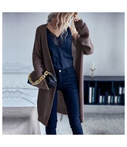 Long Cardigan Coat Wholesale Women Fashion Solid SOU162680