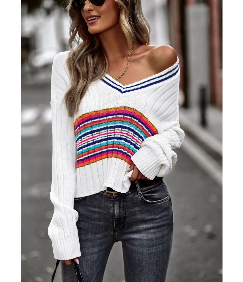 Casual V Neck Splice Long Sleeve Slim Wholesale Sweaters SSWN562276 3 Casual V Neck Splice Long Sleeve Slim Wholesale Sweaters SSWN562276 - Image 3