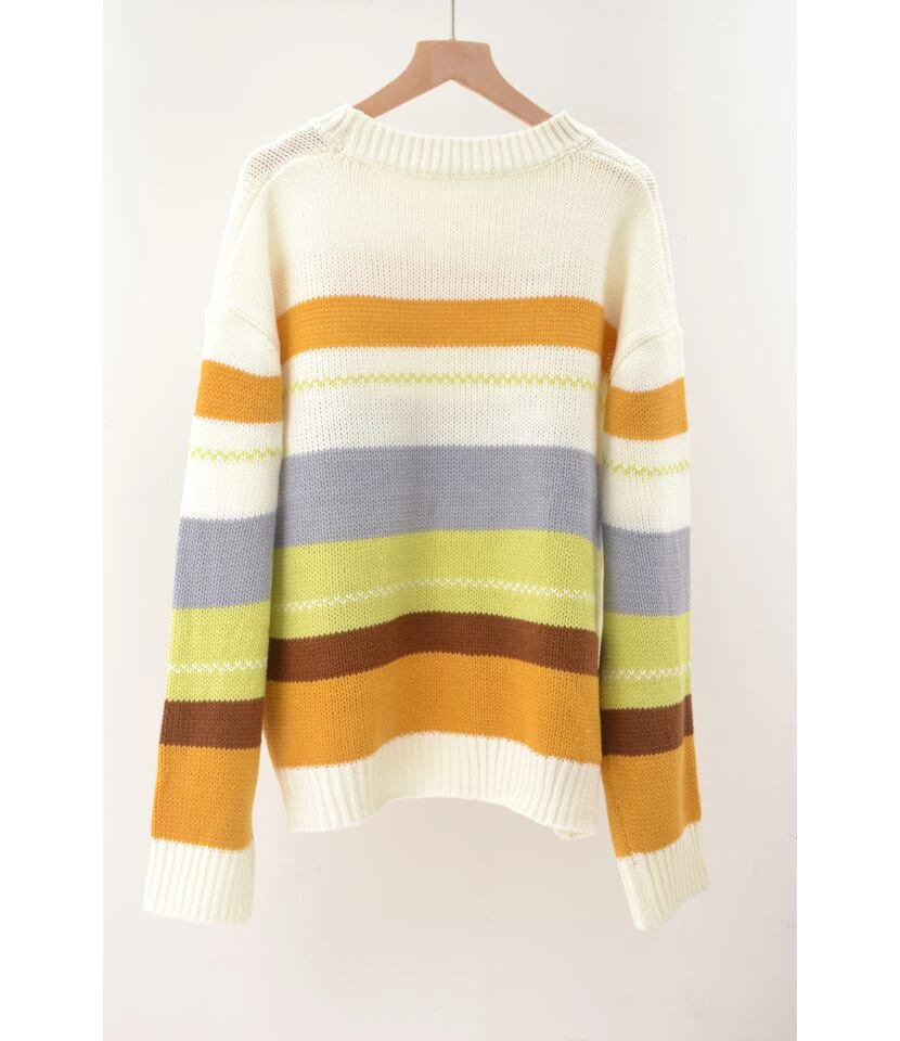 Fashion Casual Striped Knitted Tops Loose Round Neck Long Sleeve Women Wholesale Sweaters SSWN560990 4 Fashion Casual Striped Knitted Tops Loose Round Neck Long Sleeve Women Wholesale Sweaters SSWN560990 - Image 4