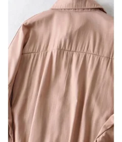 Lapel Neck Single Breasted Pocket Detail Soild Shirt -Women Clothing Sales Store 12 11