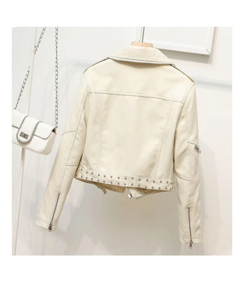 Rivet Decoration Lapel Ladies Epaulets PU Wholesale Coats & Jackets With Belt SOU202636 7 Rivet Decoration Lapel Ladies Epaulets PU Wholesale Coats & Jackets With Belt SOU202636 - Image 7