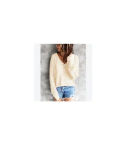 Wholesale Womens Knitted Sweater V Neck Long Sleeves Buttons SS180396