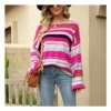 Casual Striped Pullover Crew Neck Loose Knit Sweater Wholesale Women Tops SSWV463760