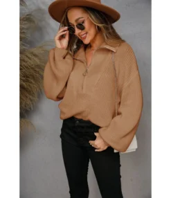 Solid Color Zip Lapel Knitwear Women Knit Pullover Wholesale Sweaters SSWN535333 -Women Clothing Sales Store 1a67ba78 9def 40f9 b42a c72e19e86be8 b9d75553cc3fba4e833affd2893f0e23