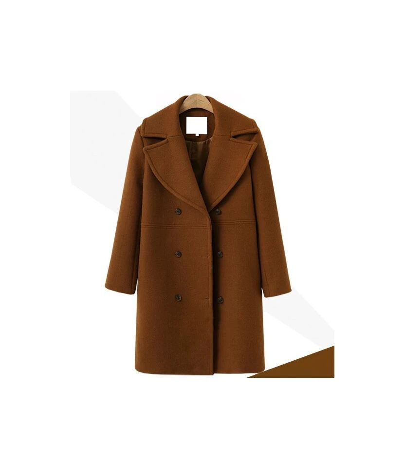 Elegant Lapel Thicken Coats Double-Breasted Long Sleeve Solid Color Loose Women Wholesale Coats SOU57033 6 Elegant Lapel Thicken Coats Double-Breasted Long Sleeve Solid Color Loose Women Wholesale Coats SOU57033 - Image 6