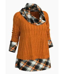 Fashion Splicing Pile Collar Plaid Knit Pullover Long Sleeve Loose Sweater Wholesale SSW94964 -Women Clothing Sales Store 1d04c36f 5a4b 49b9 b748 fbeef9e84a09 4a4c7efd1dbcc5b5b50d671fe26d93f3