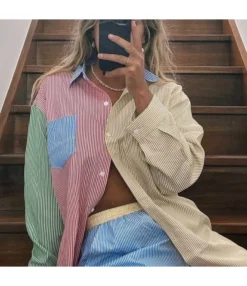 Colorblock Wholesale Shirts Fashion Striped Wholesale Women Blouses ST190799