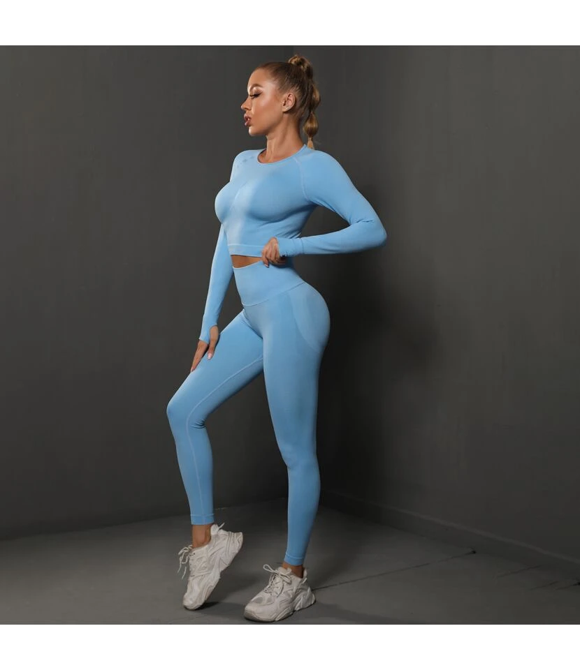 Fitness Seamless Knitted Pleated Tight Yoga Exercise Running Long Sleeve Leggings Suit Wholesale Women Clothing SOV463941 15 Fitness Seamless Knitted Pleated Tight Yoga Exercise Running Long Sleeve Leggings Suit Wholesale Women Clothing SOV463941 - Image 15