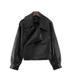 Short Lapel PU Leather Motorcycle Women Leather Jacket Wholesale Coats And Jackets SOUN536521