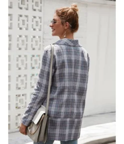 Plaid Pocket Side Open Front Women Blazer -Women Clothing Sales Store 200803158 1