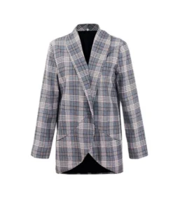 Plaid Pocket Side Open Front Women Blazer -Women Clothing Sales Store 200803158 2