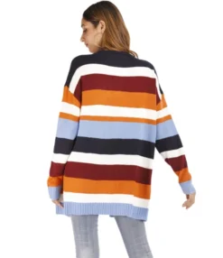 Rainbow Striped Colorblock Women Knit Cardigan -Women Clothing Sales Store 200808860 3