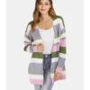 Rainbow Striped Colorblock Women Knit Cardigan