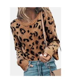 Leopard Ribbed Knitting Sweater