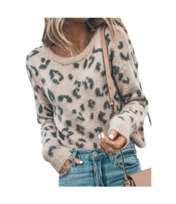 Leopard Ribbed Knitting Sweater -Women Clothing Sales Store 200817620 12