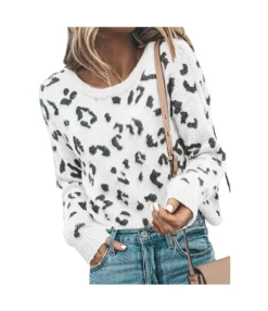 Leopard Ribbed Knitting Sweater -Women Clothing Sales Store 200817620 13