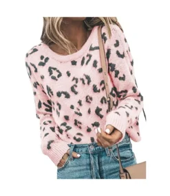 Leopard Ribbed Knitting Sweater -Women Clothing Sales Store 200817620 14