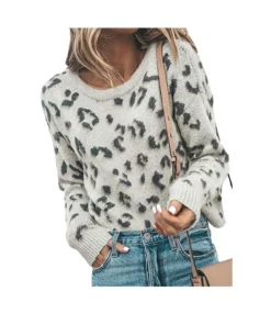 Leopard Ribbed Knitting Sweater -Women Clothing Sales Store 200817620 15