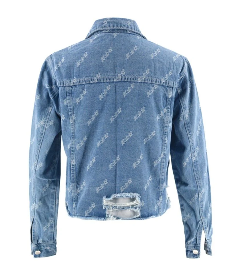 Fringe Hem Ripped Women Denim Jacket 4 Fringe Hem Ripped Women Denim Jacket - Image 4