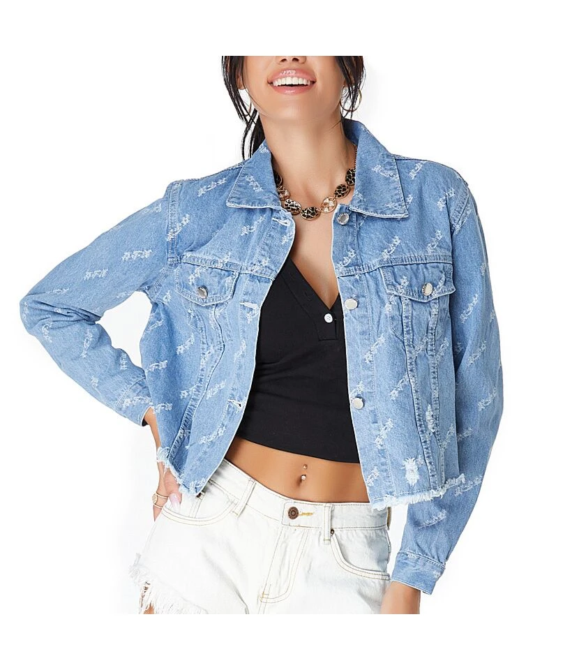 Fringe Hem Ripped Women Denim Jacket 2 Fringe Hem Ripped Women Denim Jacket - Image 2