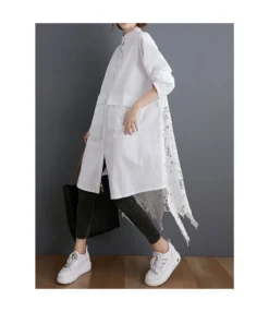 Hi-lo Hem Lace Surplice Split Long Shirt 10 Hi-lo Hem Lace Surplice Split Long Shirt -Women Clothing Sales Store 200822461 3