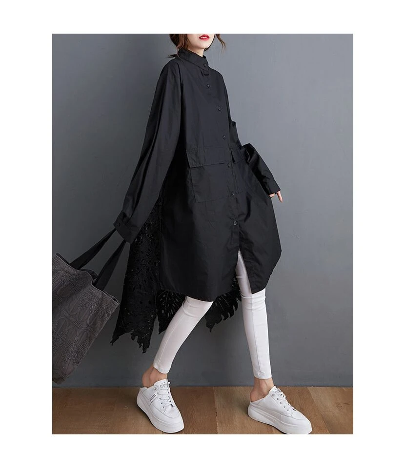 Hi-lo Hem Lace Surplice Split Long Shirt 5 Hi-lo Hem Lace Surplice Split Long Shirt - Image 5