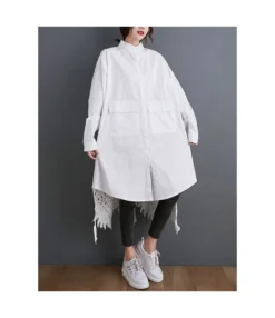 Hi-lo Hem Lace Surplice Split Long Shirt