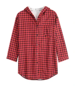 Women Pocket Decor Plaid Hooded Shirt -Women Clothing Sales Store 200901093 3 1