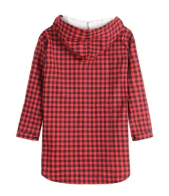 Women Pocket Decor Plaid Hooded Shirt -Women Clothing Sales Store 200901093 4