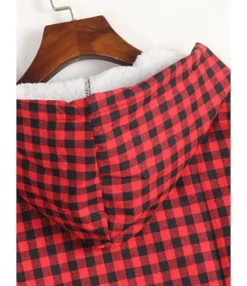 Women Pocket Decor Plaid Hooded Shirt -Women Clothing Sales Store 200901093 8