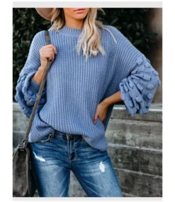 Dolman Sleeve Solid Color Crochet Sweater -Women Clothing Sales Store 200903318 3 1