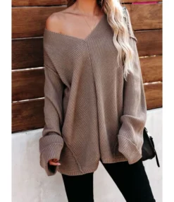 V-collar Seam Ribbed Knitting Sweater -Women Clothing Sales Store 200903564 1