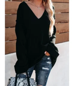 V-collar Seam Ribbed Knitting Sweater -Women Clothing Sales Store 200903564 5 1