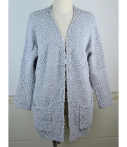 Drop Sleeve Pocket Plain Grain Fleece Cardigan -Women Clothing Sales Store 200909697 3 1