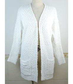 Drop Sleeve Pocket Plain Grain Fleece Cardigan -Women Clothing Sales Store 200909697 6 1