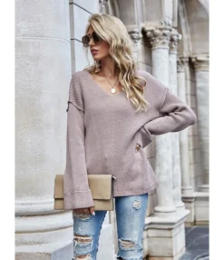 Solid Color Seam Rib-knit Sweater -Women Clothing Sales Store 200910133 3