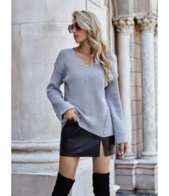 Solid Color Seam Rib-knit Sweater -Women Clothing Sales Store 200910133 5