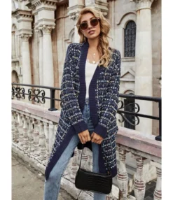 Houndstooth Pocket Knit Cardigan -Women Clothing Sales Store 200922172 15 1