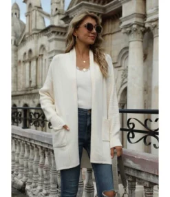 Solid Color Pocket Ribbed Knit Cardigan